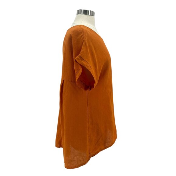 Terzo Millennio Womens Large Tunic Top Linen Orange Relaxed Fit Button Back - Picture 3 of 7